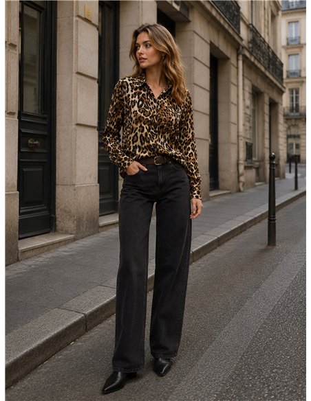 Chemise en satin à imprimé animal