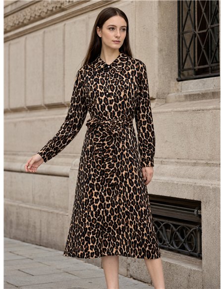 Leopard shirt dress with belt