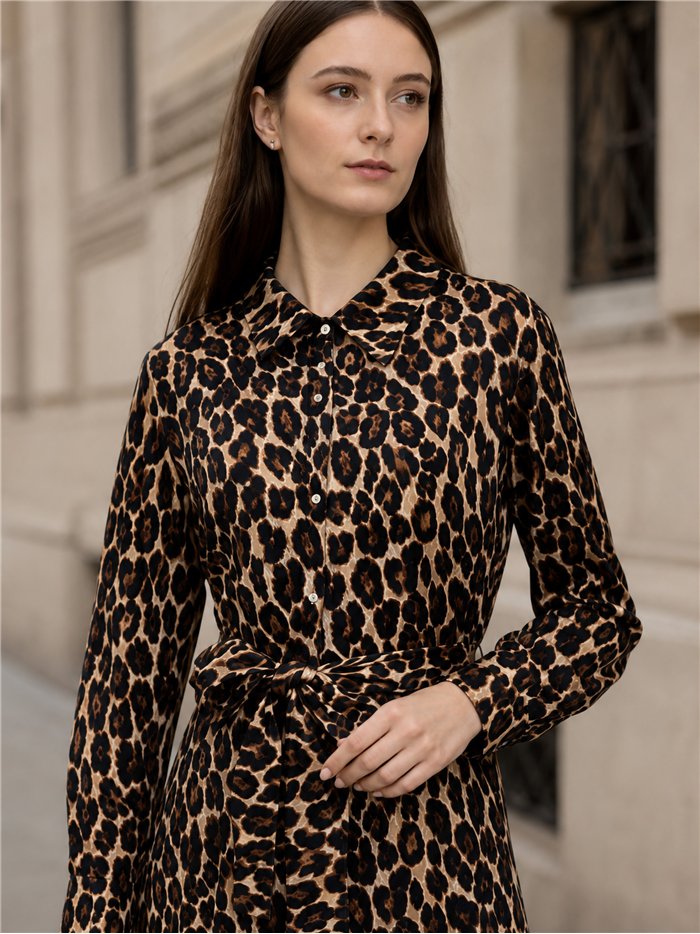 Leopard shirt dress with belt