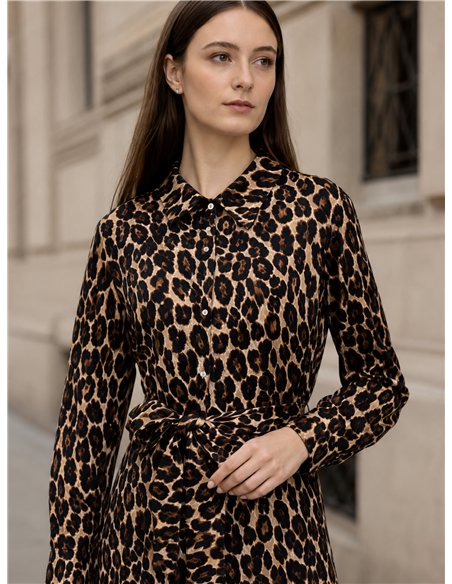 Leopard shirt dress with belt