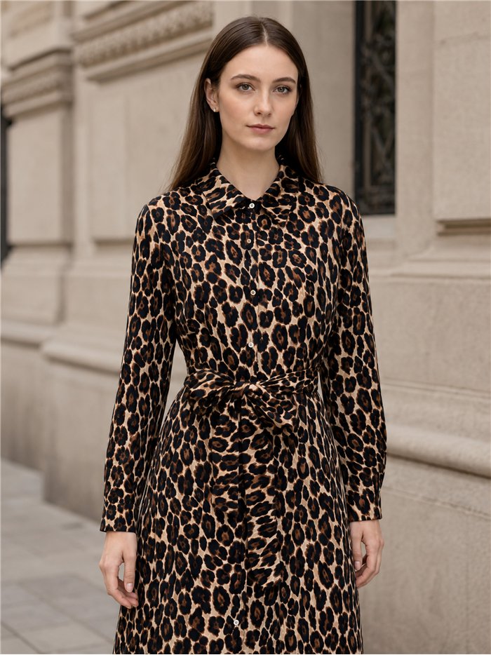 Leopard shirt dress with belt