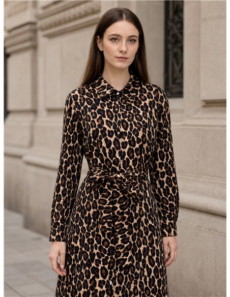 Leopard shirt dress with belt