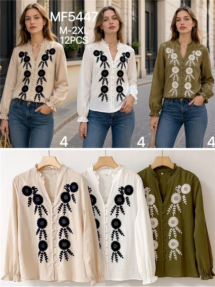 Blusa bordada con flores grandes