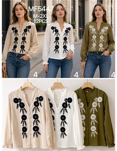 Blusa bordada con flores grandes