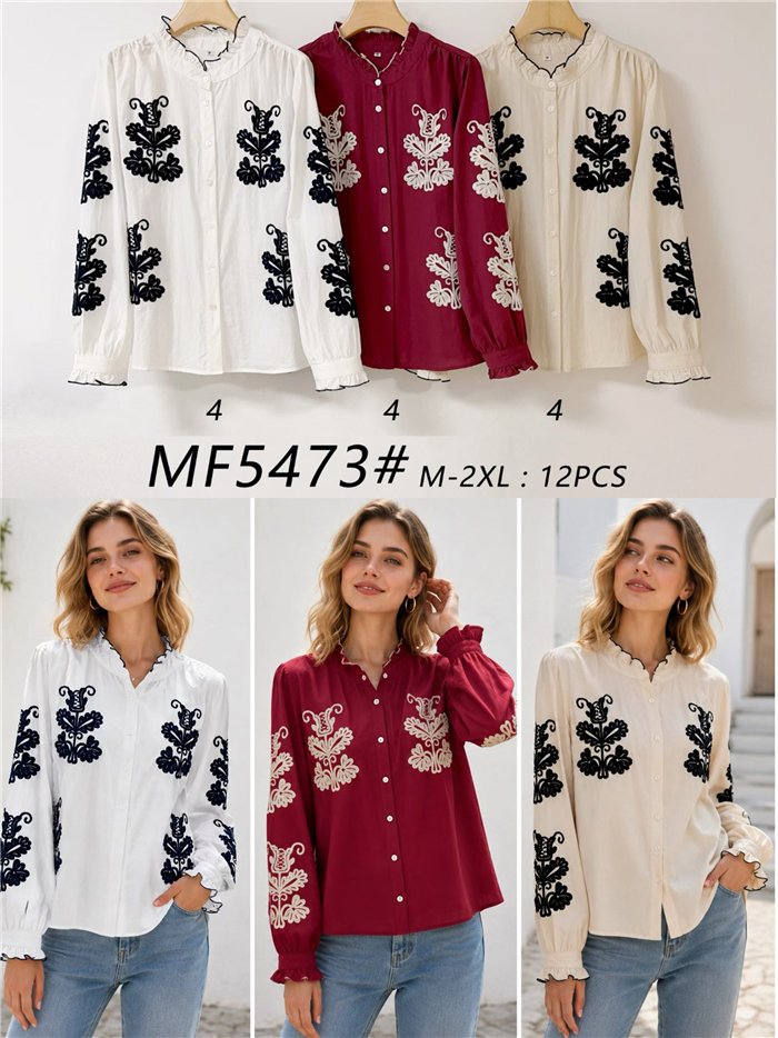Blusa bordada con cuello volantes