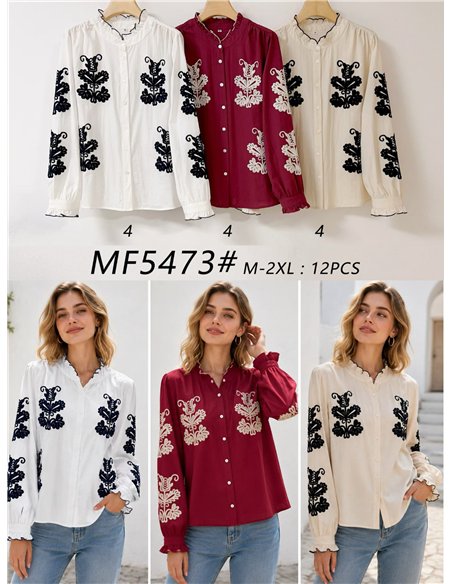 Blusa bordada con cuello volantes