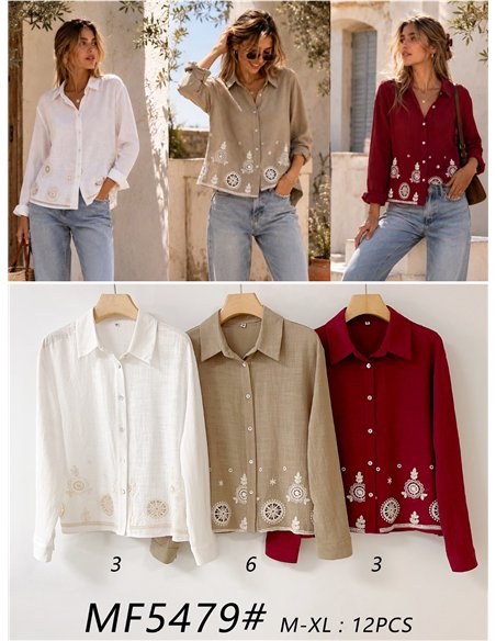 Camicia con ricami traforati
