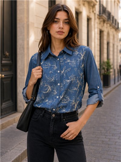 Chemise brodée effet denim