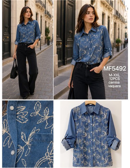 Besticktes Hemd in Denim-Optik
