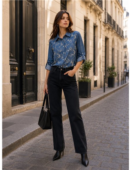 Besticktes Hemd in Denim-Optik