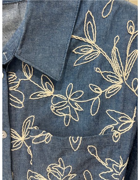 Besticktes Hemd in Denim-Optik