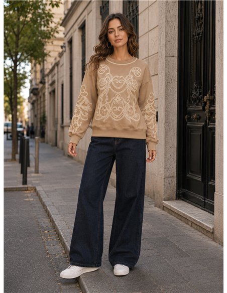 Sweat-shirt à broderies ornementales