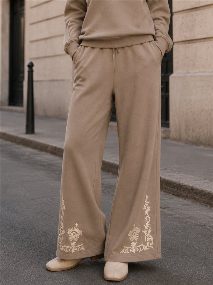 Pantalón wide leg bordado