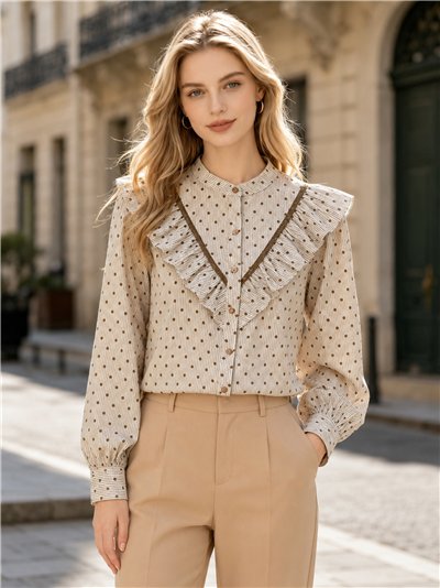Blusa rayas con lunares y detalle volante