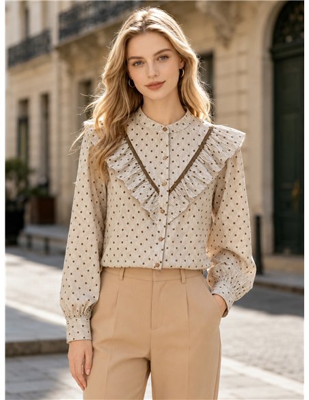Blusa rayas con lunares y detalle volante