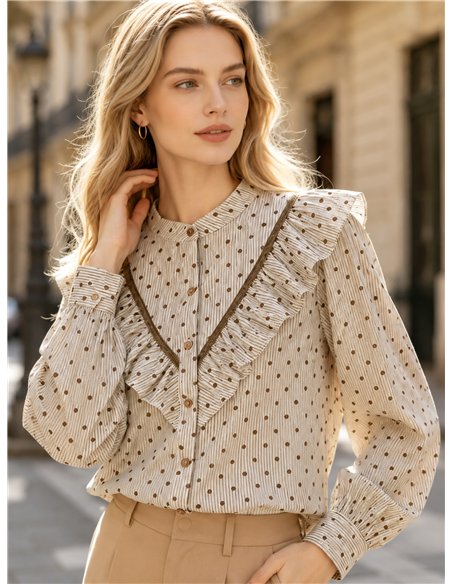 Blusa rayas con lunares y detalle volante