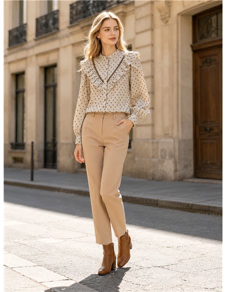 Blusa rayas con lunares y detalle volante