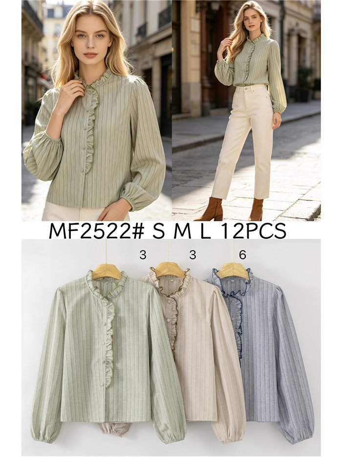 Striped ruffle blouse