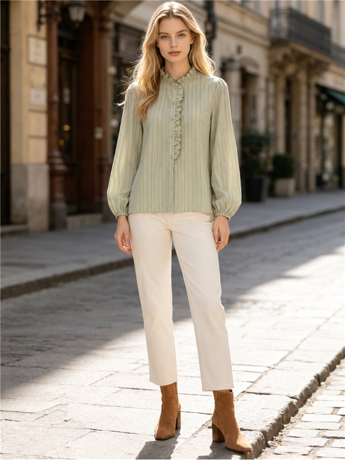 Striped ruffle blouse