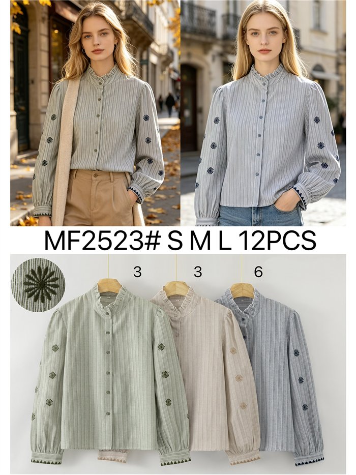 Blusa rayas con bordado en manga