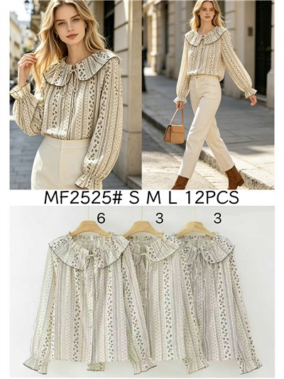 Blusa estampada florecitas con cuello volante 2