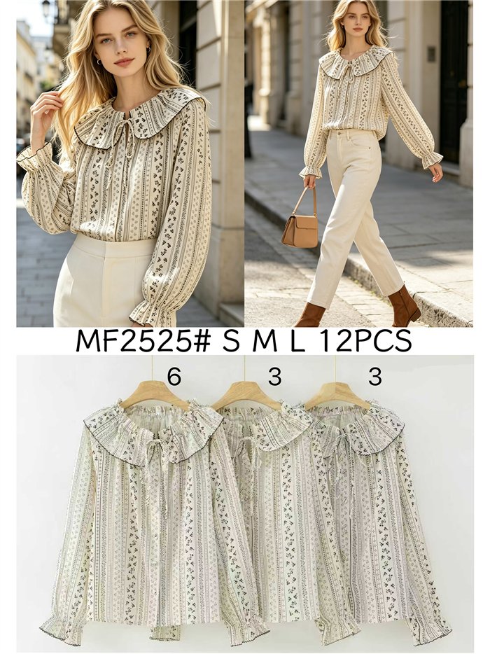 Blusa estampada florecitas con cuello volante