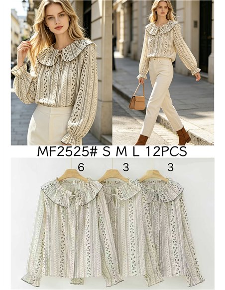 Blusa estampada florecitas con cuello volante