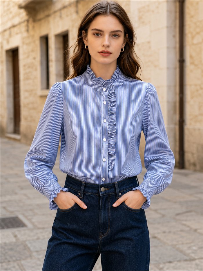 Blusa rayas con volante lateral