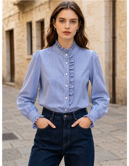 Blusa rayas con volante lateral