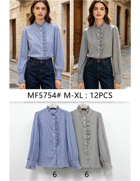 Blusa rayas con volante lateral