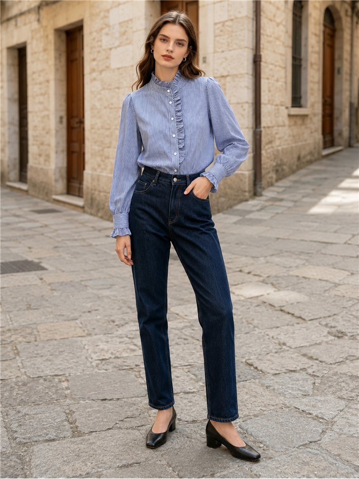 Blusa rayas con volante lateral