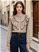 Blusa cuadros con volante amplio