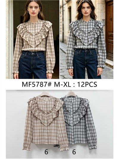 Blusa cuadros con volante amplio 2