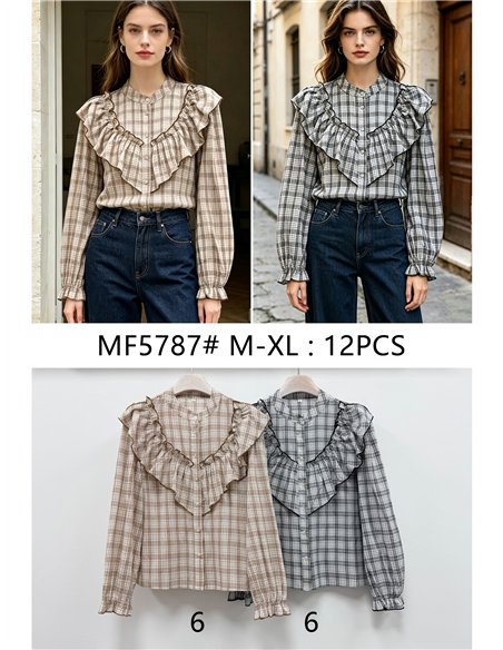 Blusa cuadros con volante amplio