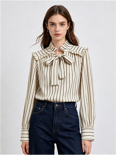 Blusa rayas con lazada y volante