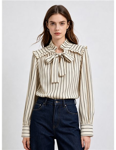 Blusa rayas con lazada y volante