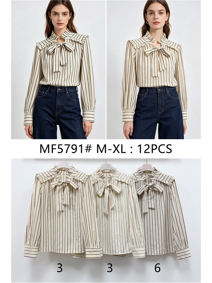 Blusa rayas con lazada y volante