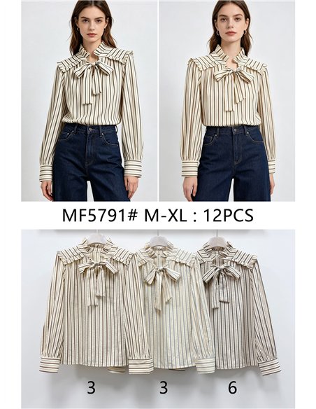 Blusa rayas con lazada y volante