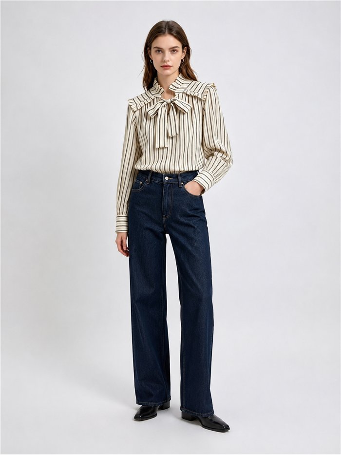 Blusa rayas con lazada y volante