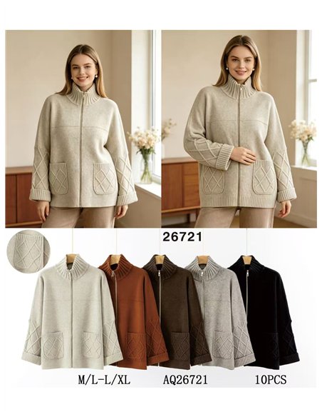 Chaqueta de punto rombos con cremallera y cuello alto