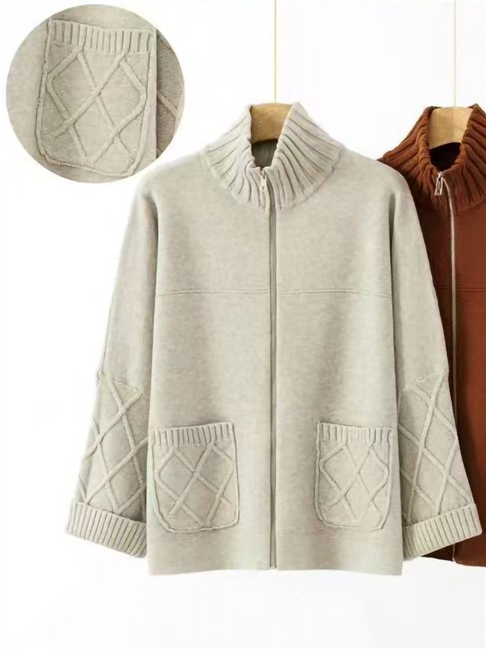 Chaqueta de punto rombos con cremallera y cuello alto