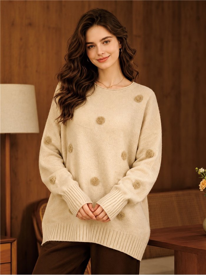 Jersey amplio de punto con pompones