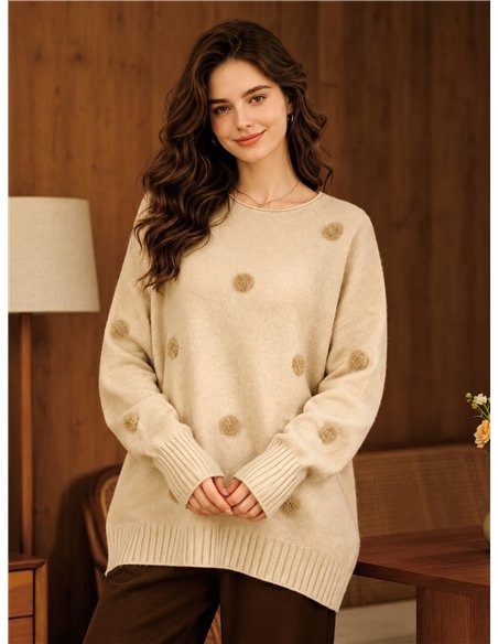 Jersey amplio de punto con pompones