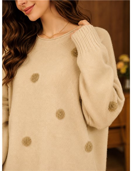 Jersey amplio de punto con pompones