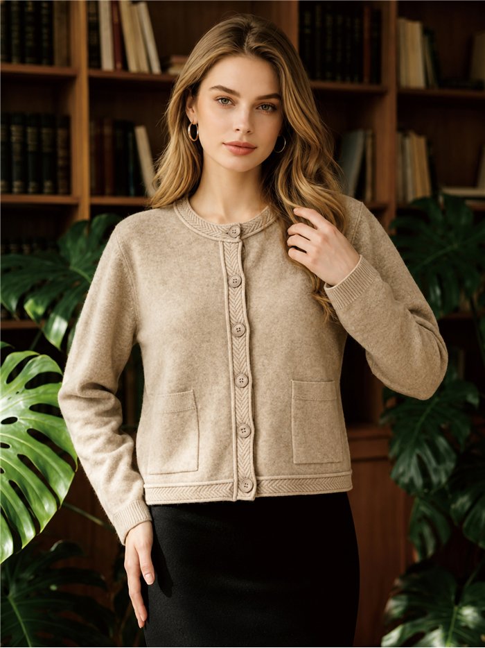 Chaqueta de punto cenefa trenzada con bolsillos