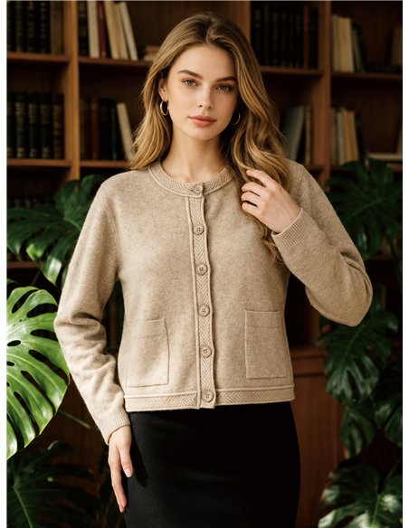 Chaqueta de punto cenefa trenzada con bolsillos