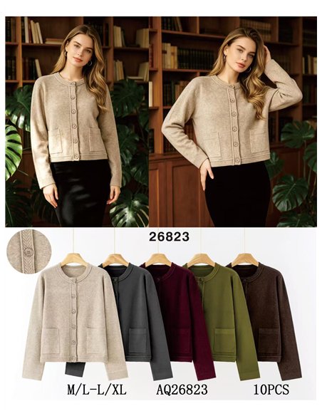 Chaqueta de punto cenefa trenzada con bolsillos