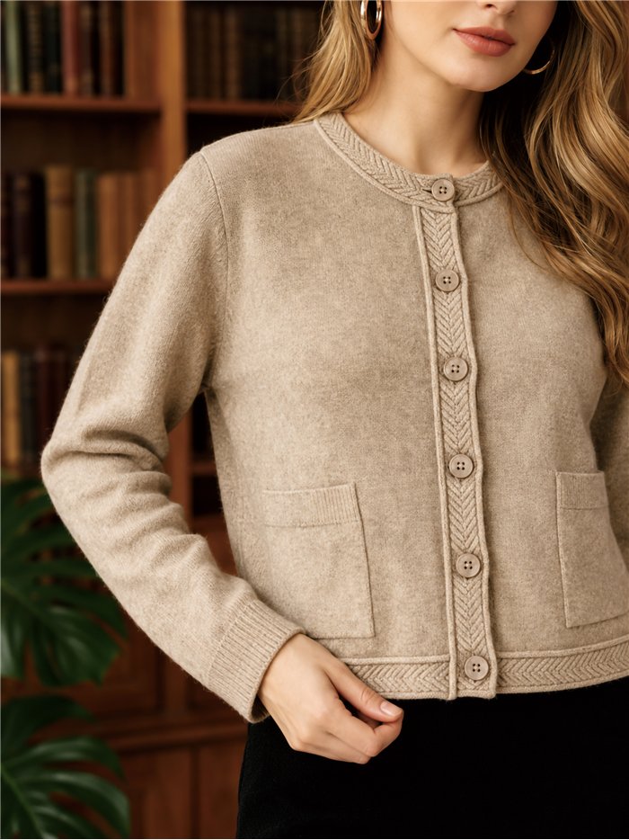Chaqueta de punto cenefa trenzada con bolsillos