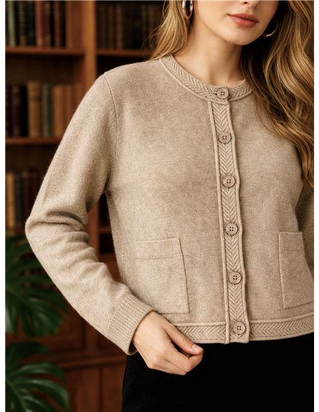 Chaqueta de punto cenefa trenzada con bolsillos