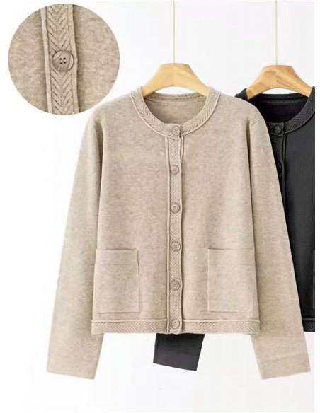 Chaqueta de punto cenefa trenzada con bolsillos